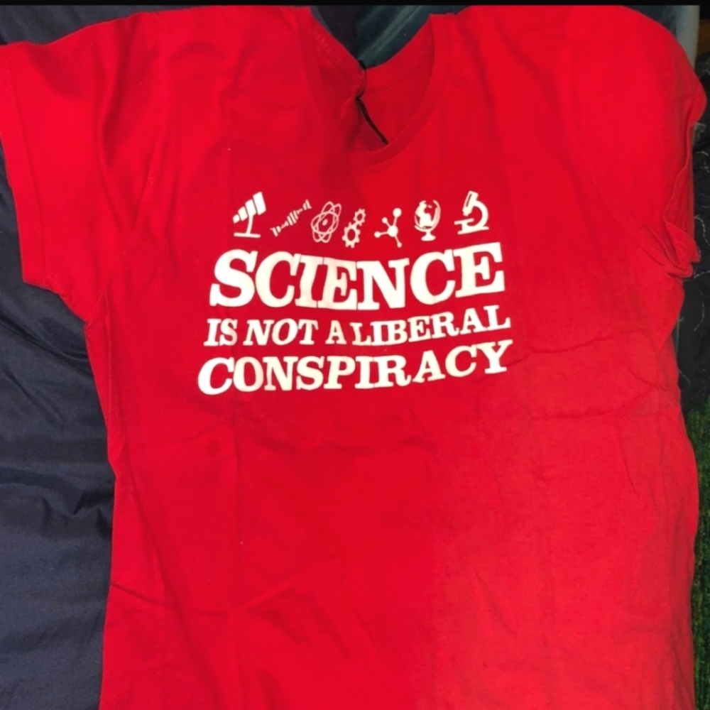 Science is Not a Liberal Conspiracy Red T-shirt Size Medium